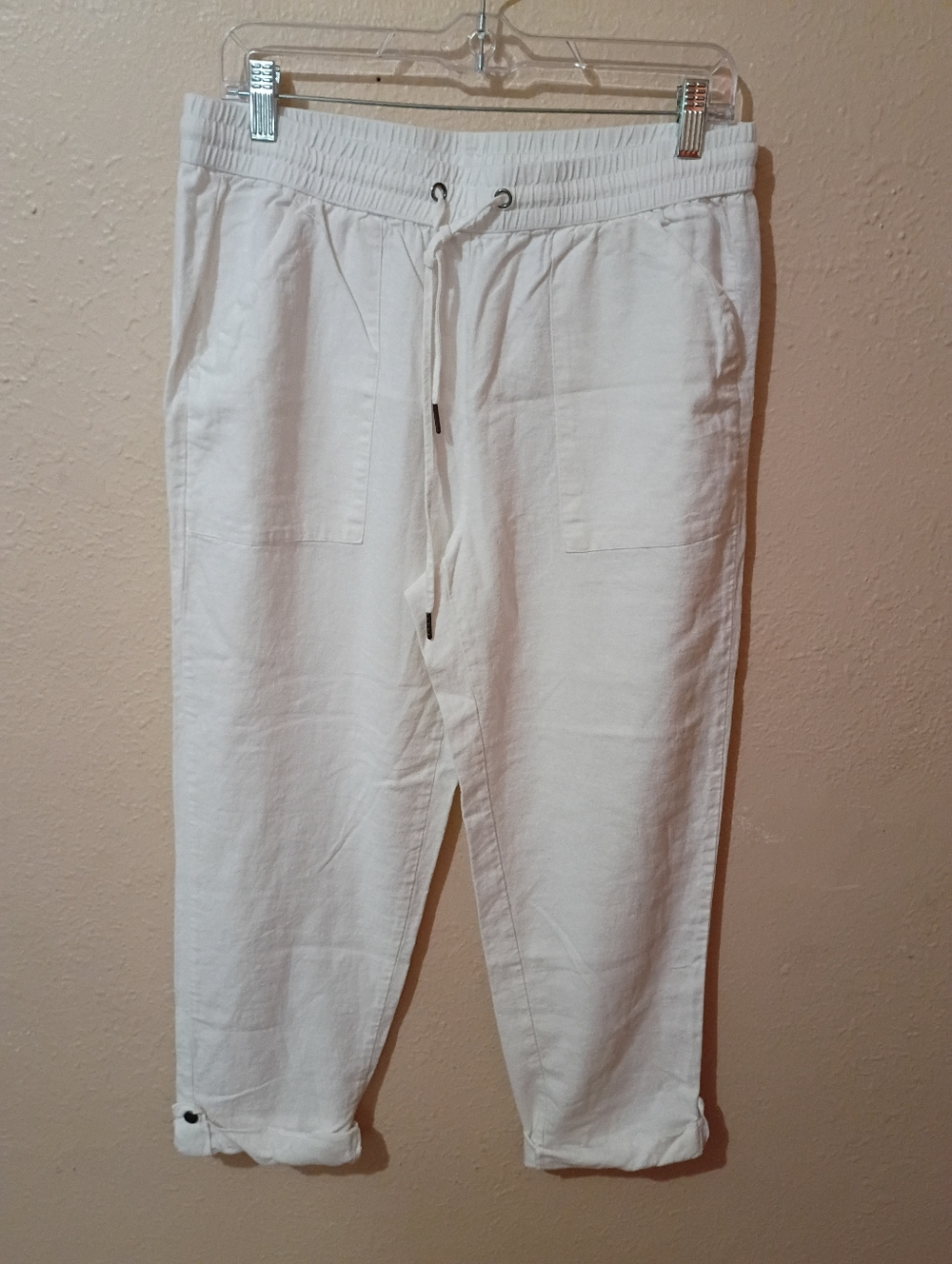 Jules & Leopold Size M White Drawstring Linen-Blend Ankle Length Or Capri Length